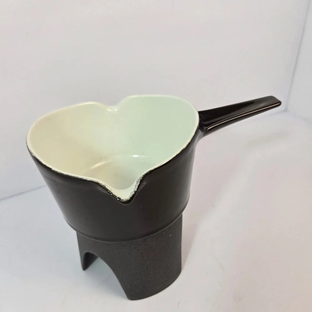 Copco Michael Lax Denmark Cast Iron Enamel Butter Warmer Fondue Pot Brown White